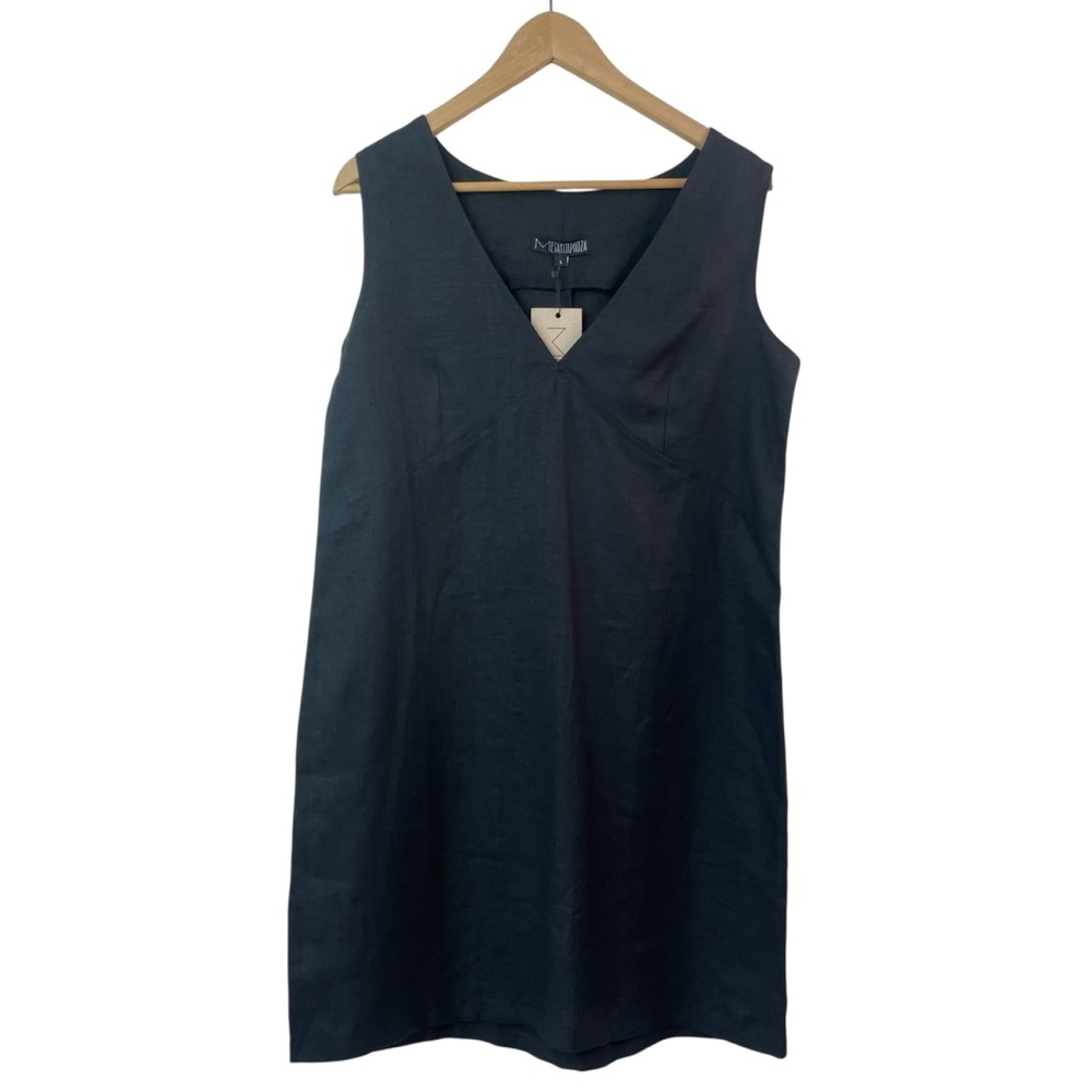 Metamorphoza Black Linen Sleeveless V-Neck Mini Shift Dress Size Large NEW